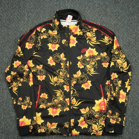 Nike Jacket Mens Large Black Yellow N98 Floral Khokhloma Tribute Sportswear